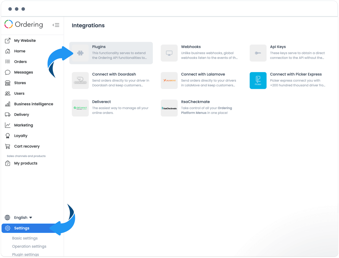 Dashboard Plugins area used to add the PickerExpress integration