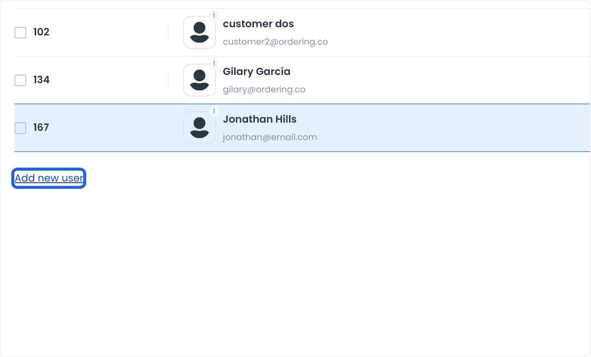Selección del tipo de usuario y botón Add user en la sección Users