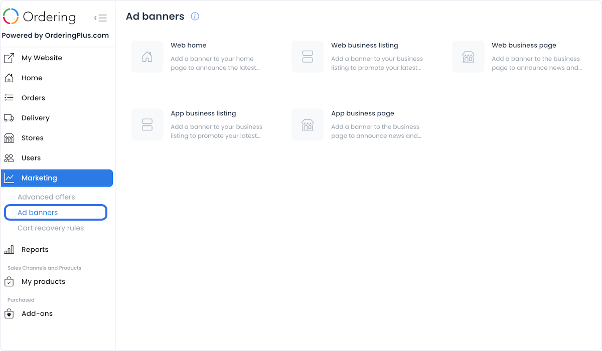 Tarjetas de ubicación de Ad banners en Dashboard