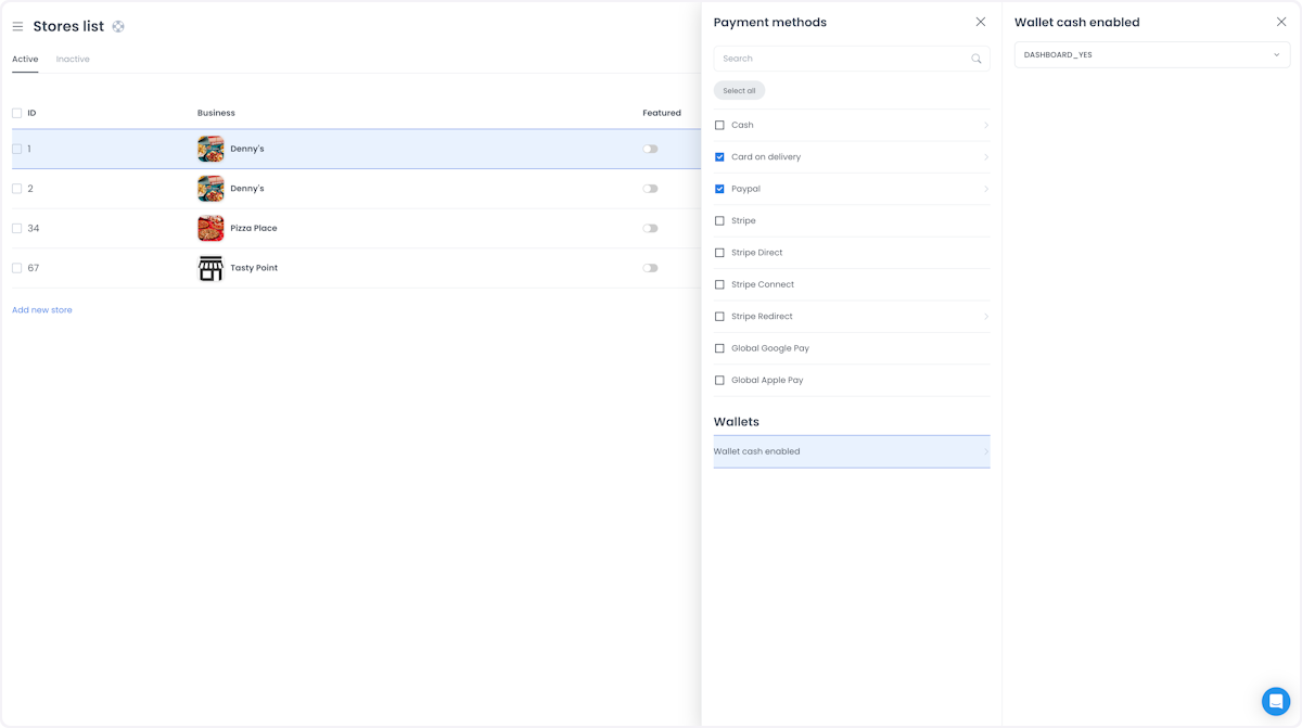 Wallet cash configuration option